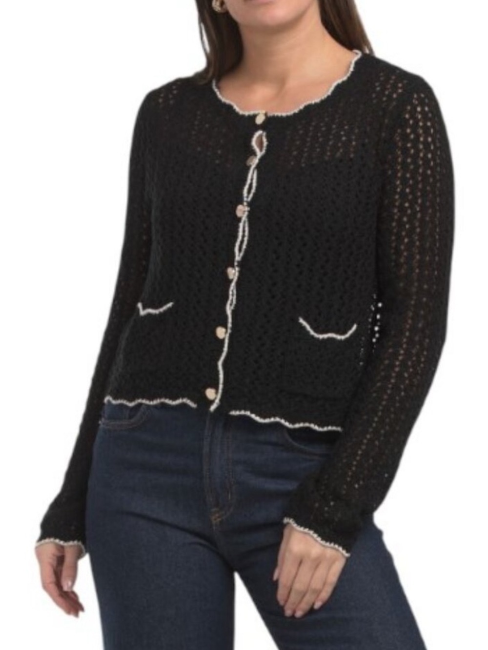 GEMMA+ JANE Scallop Edge Open Stitch Cardigan